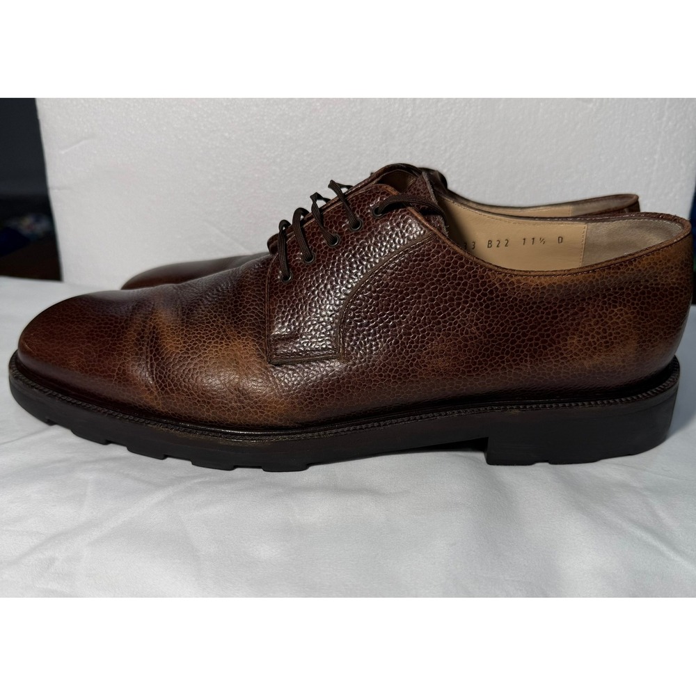 Salvatore Ferragamo Mens 11.5 D Brown Pebbled Leather Derby Shoes Lug Sole Italy - Picture 5 of 15